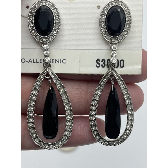 Charter Club Silver & Black Teardrop Evening Dangle Earrings New - Picture 5 of 6